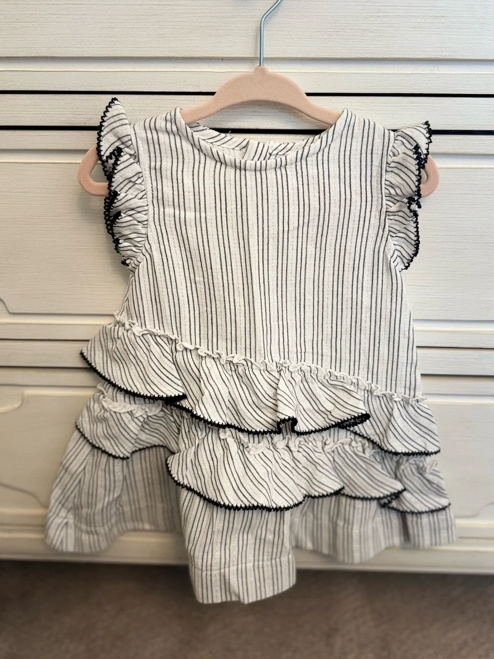 NWT Mayoral Baby Girl Striped Ruffle Dress – Crudo – 12M
